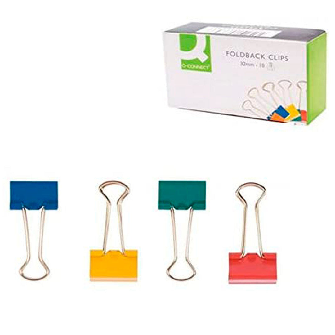 Q-CONNECT - Lote de 10 Pinzas Sujetapapeles Metálicas y Abatibles N.3 32 mm