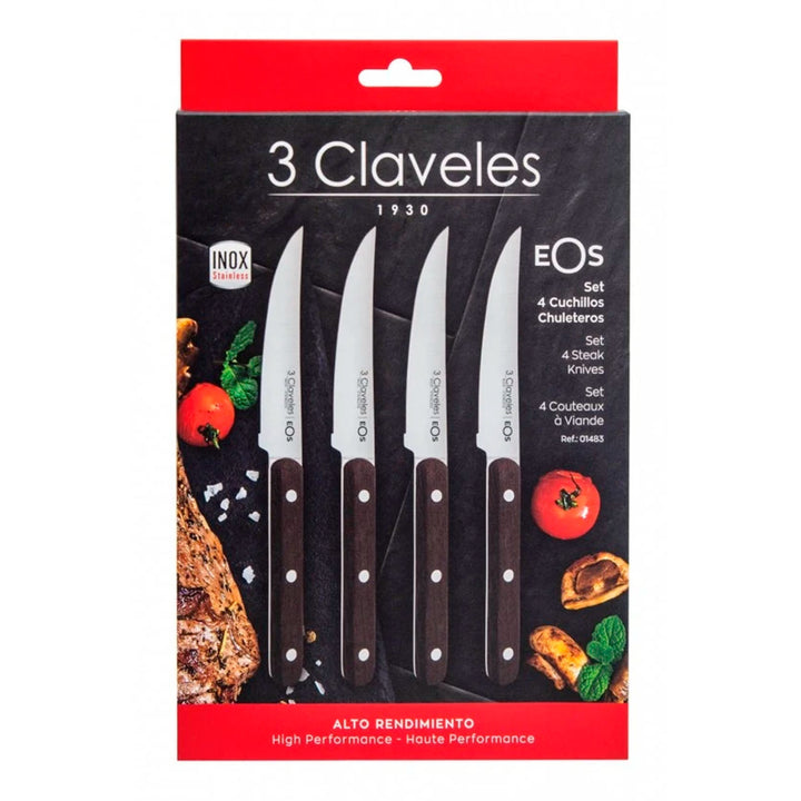 3 Claveles Eos - Set de 4 Cuchillos Chuleteros 11.5 cm en Acero Inoxidable