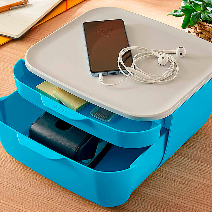 LEITZ Cosy - Cajonera de Sobremesa con 2 Compartimentos, Azul