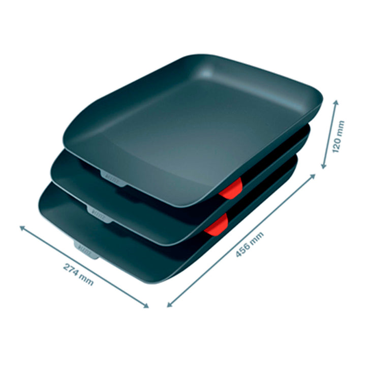 LEITZ Cosy - Set de 3 Bandejas Porta Documentos de Sobremesa Tamaño A4, Gris