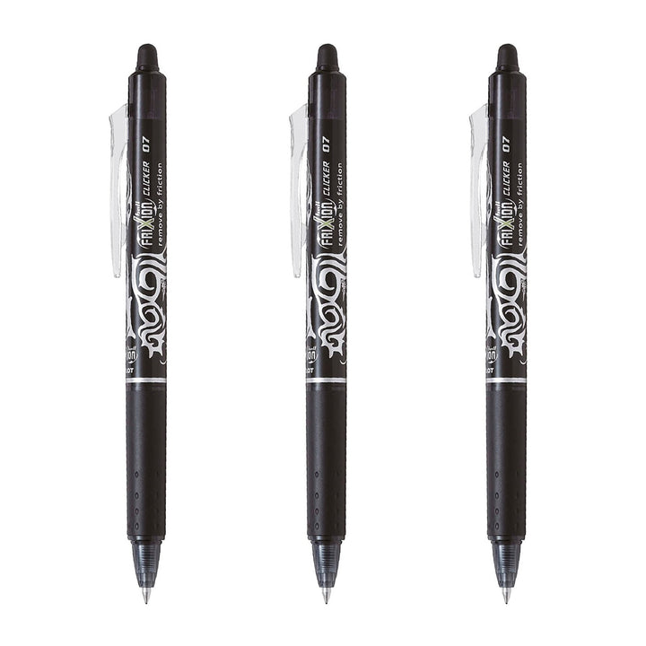 PILOT - Set de 3 Bolígrafos FriXion Ball Clicker Borrables y Recargables 0.7 mm. Negro