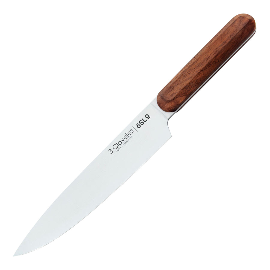 3 Claveles Oslo - Cuchillo Cocinero 20 cm Acero Estampado y Mango Madera de Nogal