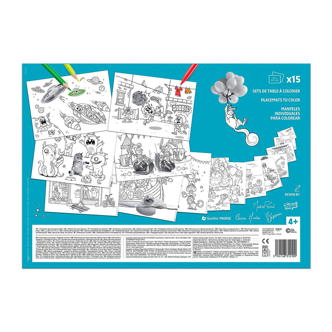 MAPED - Set de 15 Manteles Individuales para Colorear. Azul