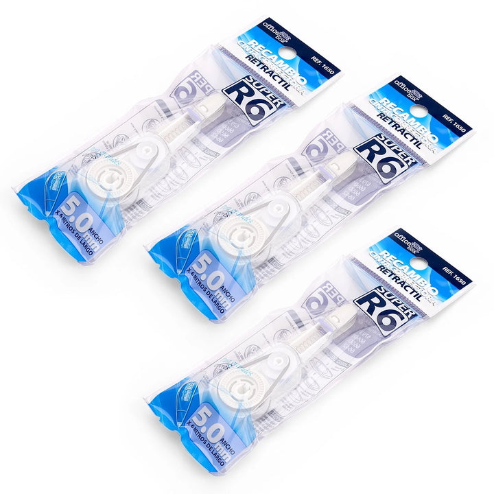 SDI Super R6 + 3 Recambios- Cinta Correctora Retráctil y Recargable de 5 mm de Ancho. Azul