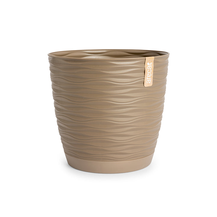 Areca Wind - Maceta Decorativa Redonda 15 cm con Plato Integrado. Taupe