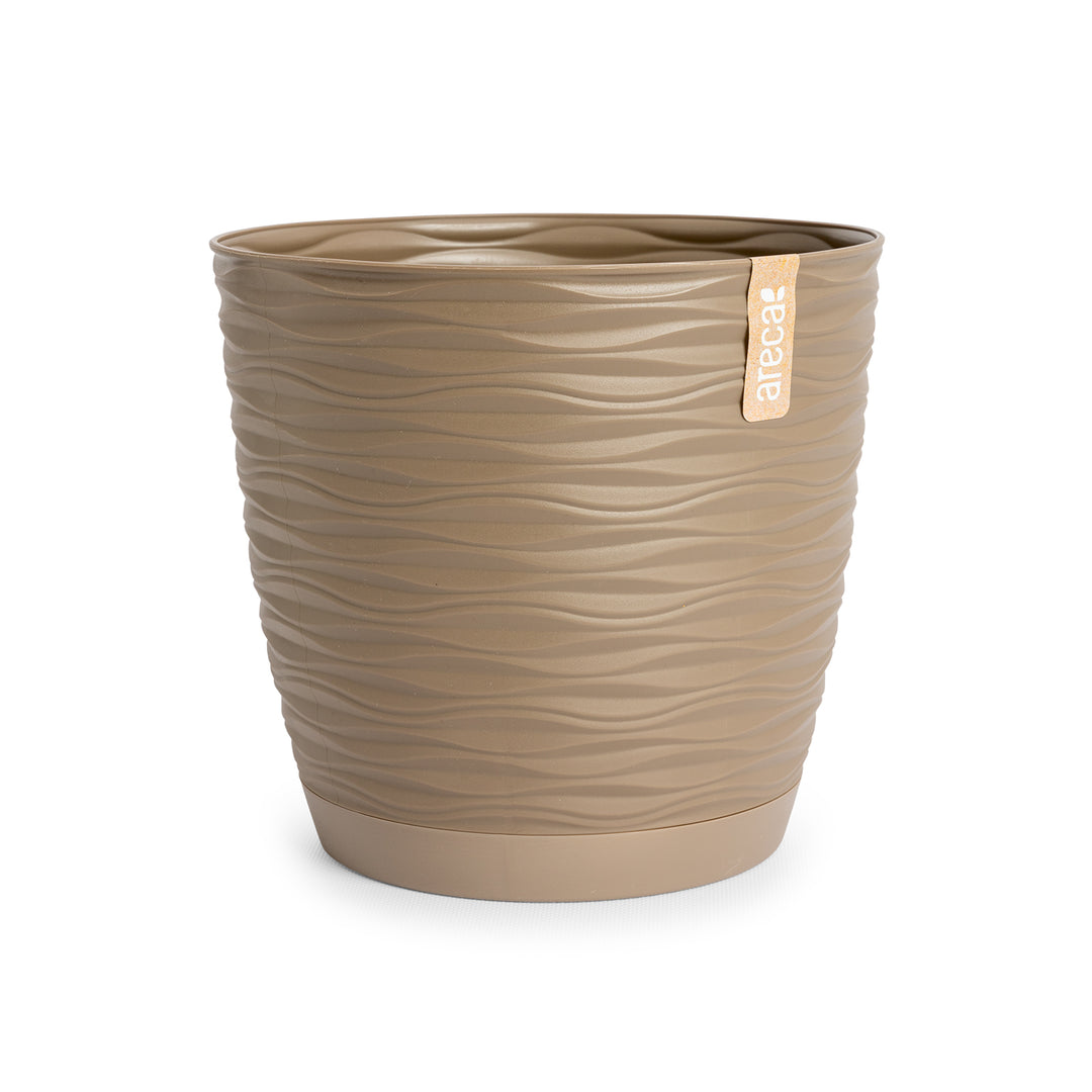 Areca Wind - Maceta Decorativa Redonda 17 cm con Plato Integrado. Taupe