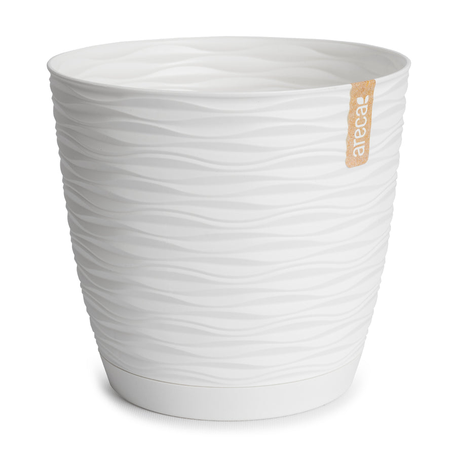 Areca Wind - Maceta Decorativa Redonda 27 cm con Plato Integrado. Blanco Roto