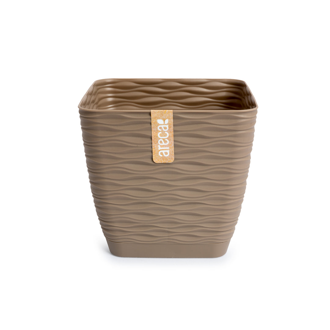 Areca Wind - Maceta Decorativa Cuadrada 13 cm con Plato Integrado. Taupe