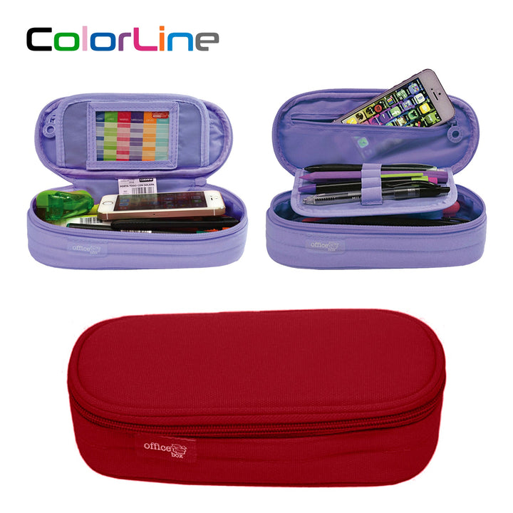 Mega - Estuche Portatodo Escolar Ovalado Multiuso con Solapa. Rojo