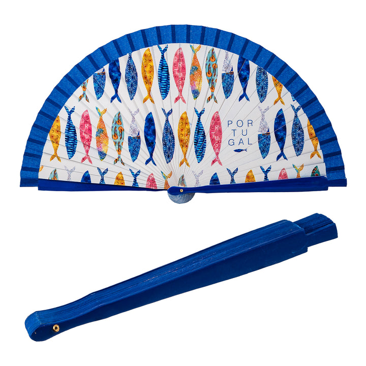 JAVIER Sardinas  - Abanico de 23 cm con Varillas de Madera Estampada y Tela. Portugal