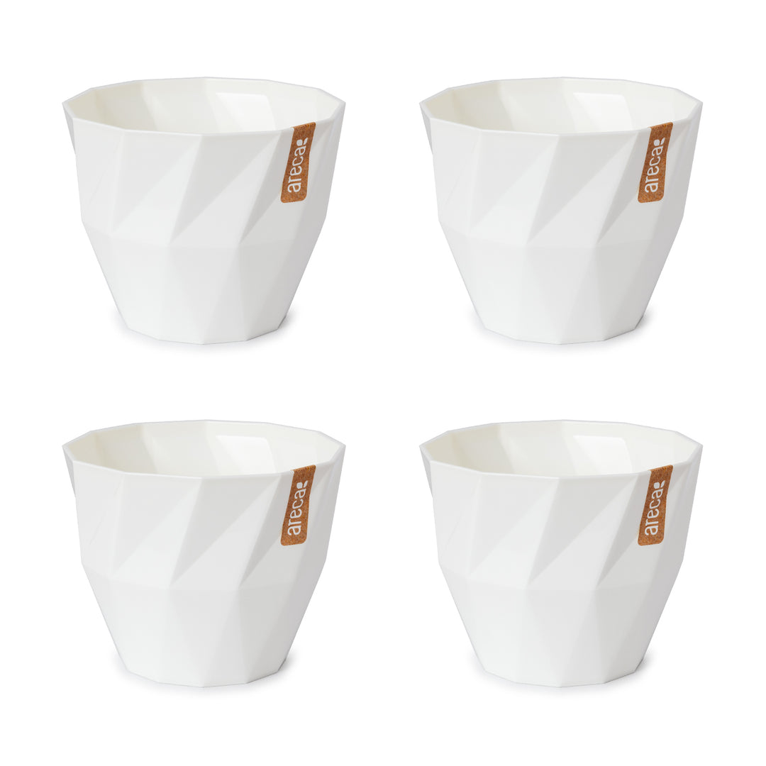 Areca Quartz - Set de 4 Macetas Redondas Decorativas 13 cm con Textura. Blanco Roto