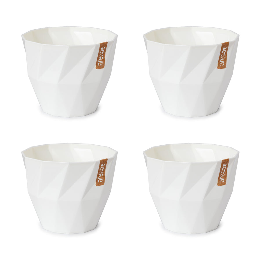 Areca Quartz - Set de 4 Macetas Redondas Decorativas 13 cm con Textura. Blanco Roto