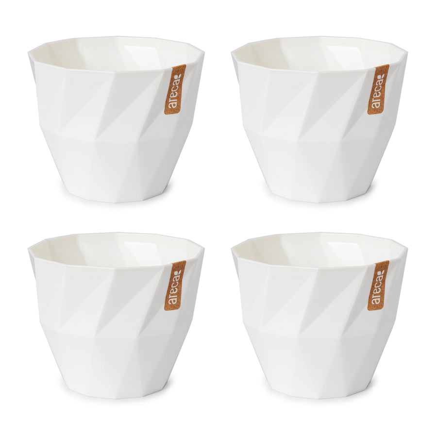 Areca Quartz - Set de 4 Macetas Redondas Decorativas 15 cm con Textura. Blanco Roto