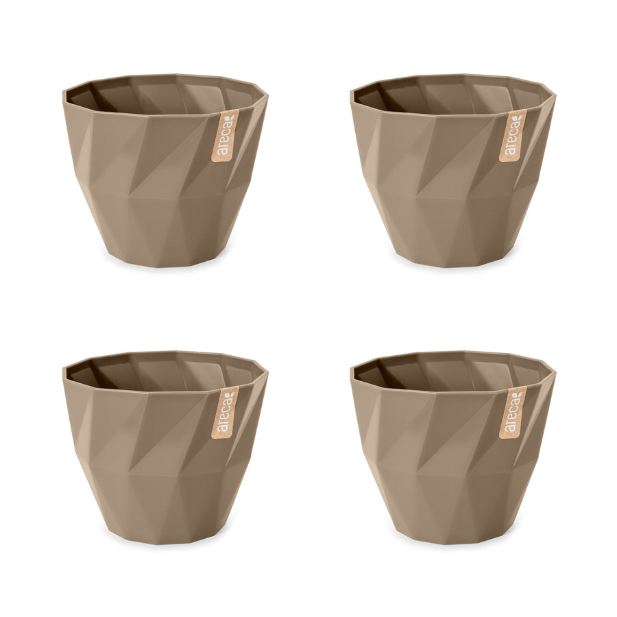 Areca Quartz - Set de 4 Macetas Redondas Decorativas 9.5 cm con Textura. Taupe