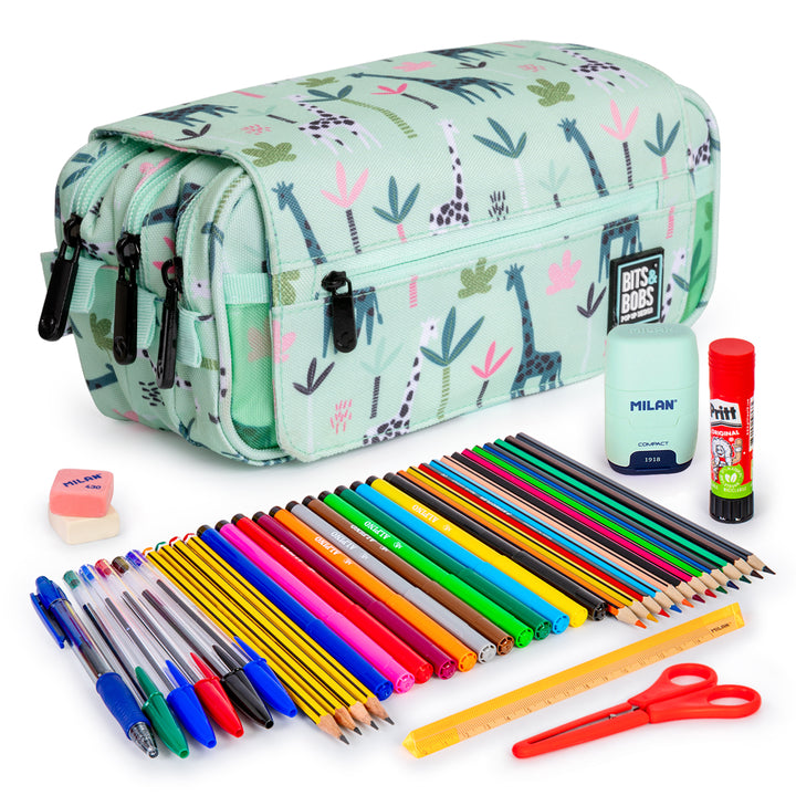 ColePack Design - Estuche Triple de 3 Cremalleras con Material Escolar Incluido. Jungle