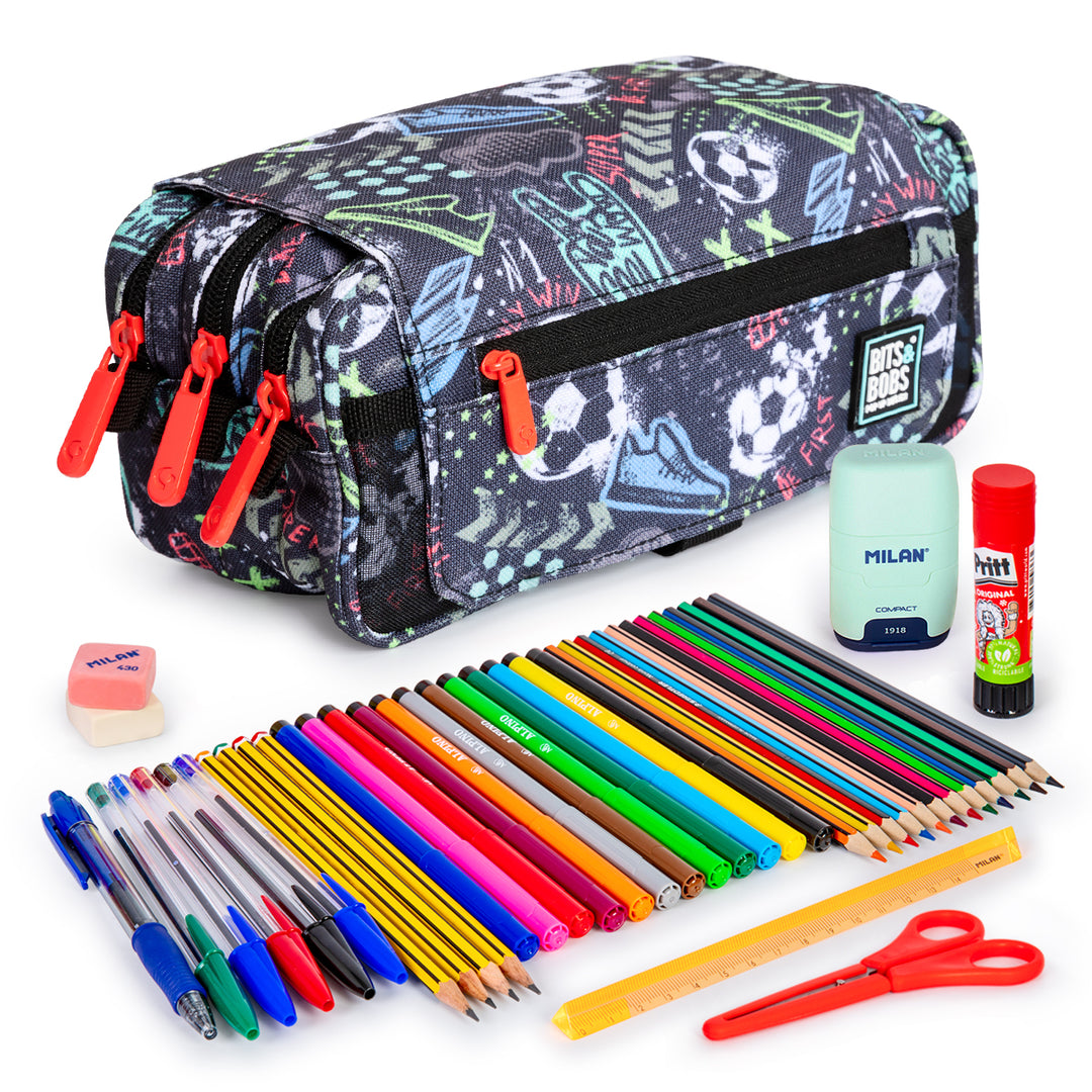 ColePack Design - Estuche Triple de 3 Cremalleras con Material Escolar Incluido. Match