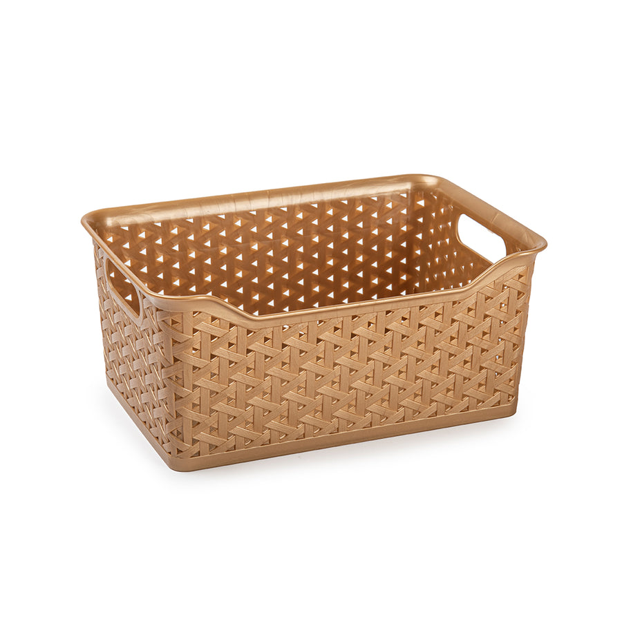 Plastic Forte Nature - Cesta Ordenación Rectangular 6L Ideal Navidad. Dorado