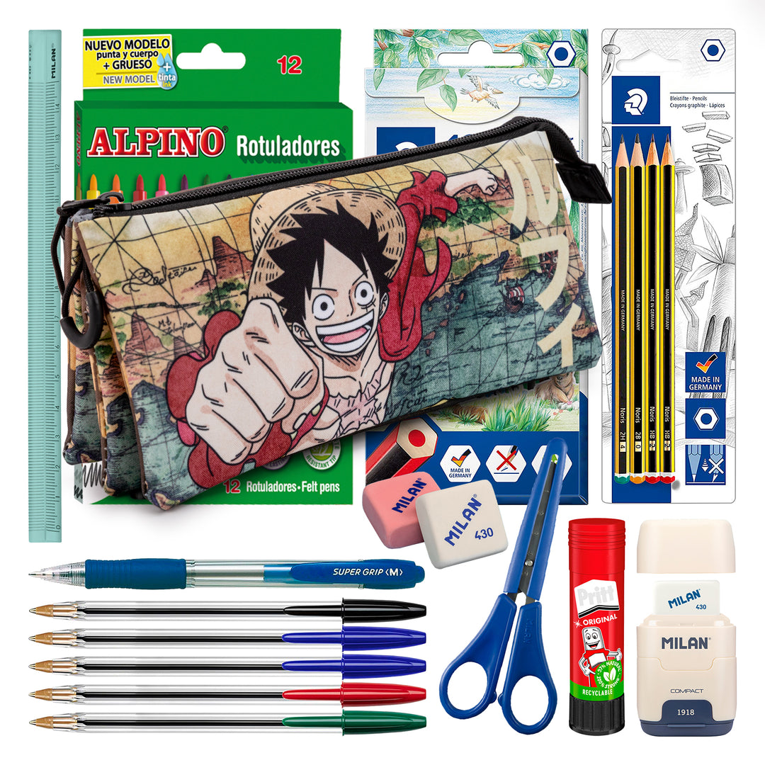 ColePack One Piece - Estuche Triple de 2 Cremalleras con Material Escolar. Map