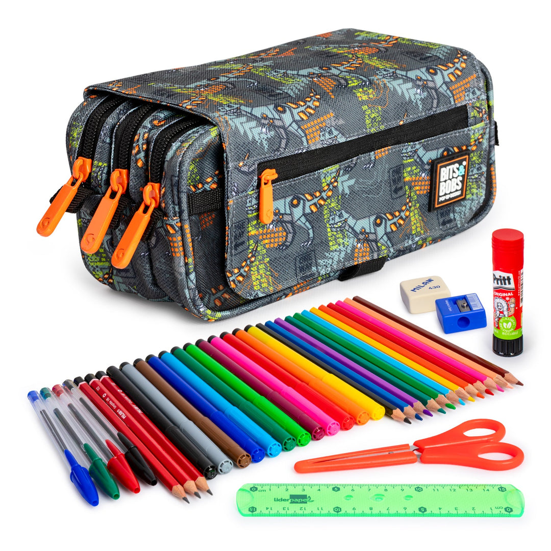 ColePack EcoDes - Estuche Triple de 3 Cremalleras con Material Escolar Incluido. Rex