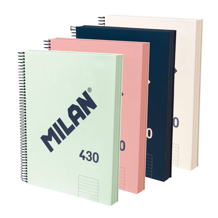 MILAN 430 - Pack 4 Cuadernos A4  Espiral y Tapa Dura. Papel Pautado 120 Hojas 95gr