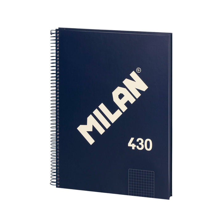 MILAN 430 - Cuaderno A4 Espiral y Tapa Dura. Papel Cuadriculado 80 Hojas 95gr Azul