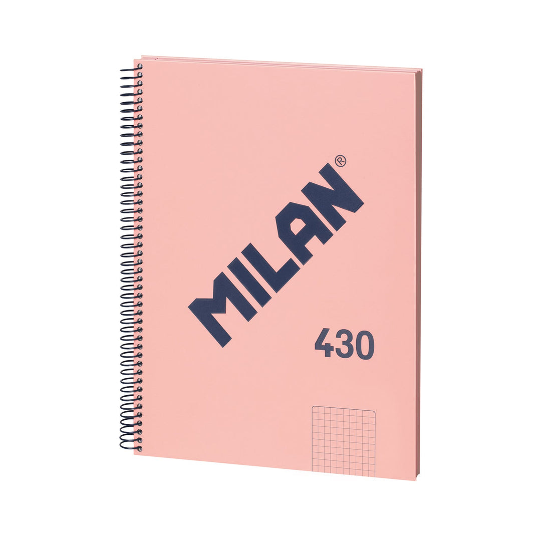 MILAN 430 - Cuaderno A4 Espiral y Tapa Dura. Papel Cuadriculado 80 Hojas 95gr Rosa