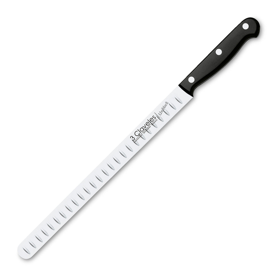 3 Claveles Uniblock - Cuchillo Profesional Jamonero Alveolado 30 cm Acero Inoxidable