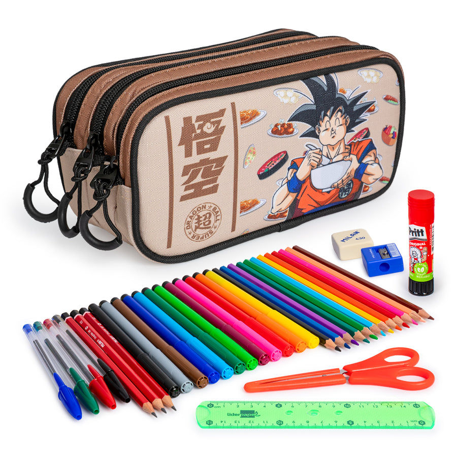 ColePack EcoTrick - Estuche Triple de 3 Cremalleras con Material Escolar. Dragon Ball Foodie