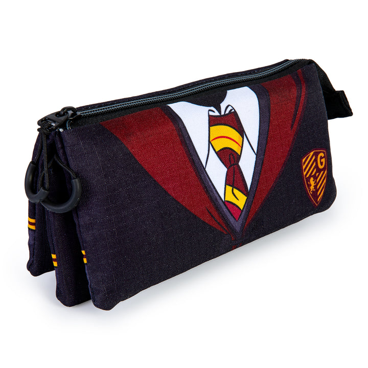 HARRY POTTER Uniform - Estuche Escolar Triple Portatodo con 2 Cremalleras. Negro