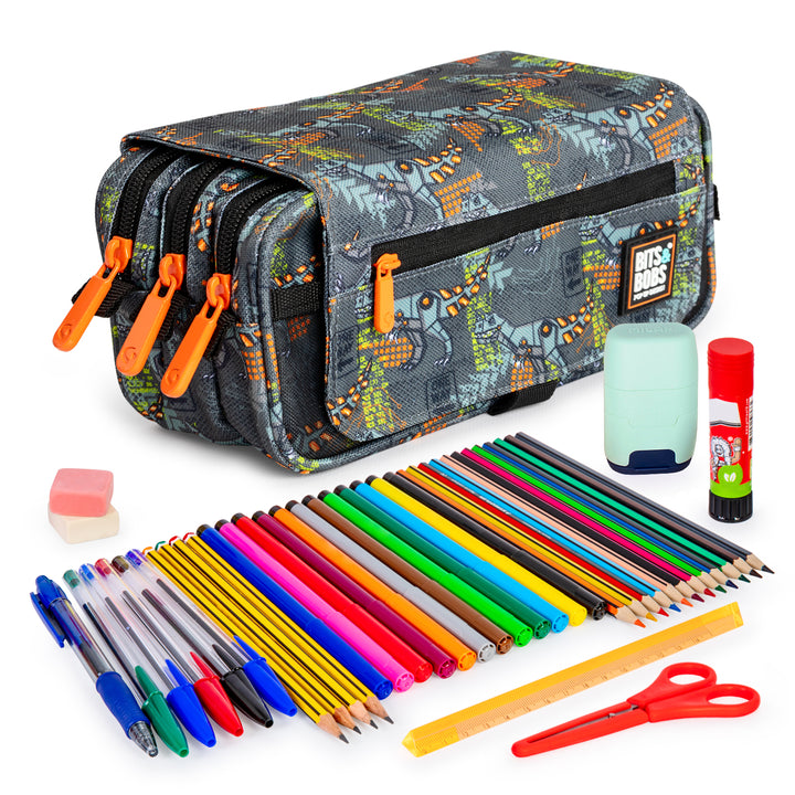 ColePack Design - Estuche Triple de 3 Cremalleras con Material Escolar Incluido. Rex