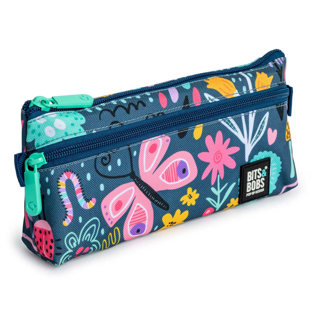 Grafoplás - Estuche Portatodo Plano con 2 Cremalleras de Fácil Apertura. Butterfly