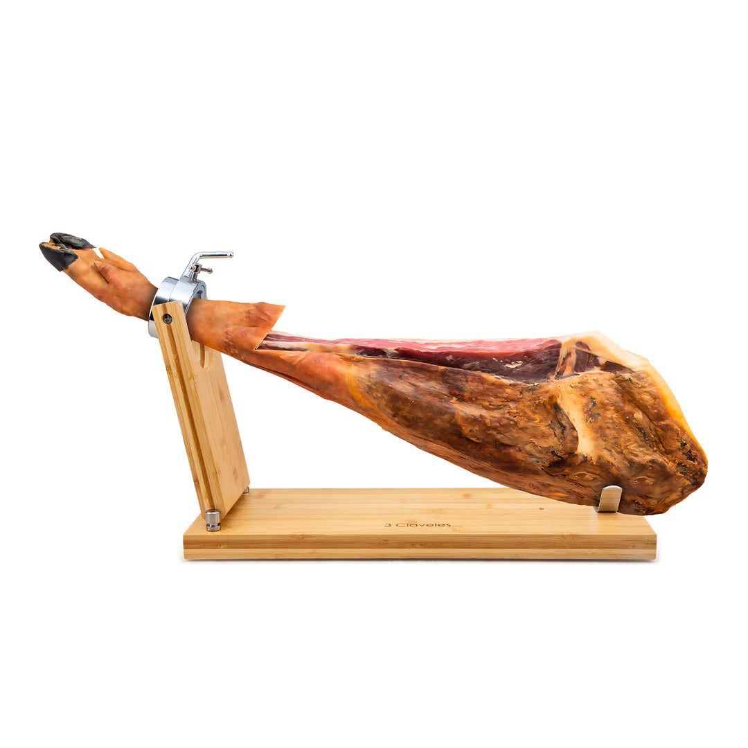 3 Claveles 01736 - Soporte Jamonero Plegable en Madera de Bambú con Cabezal Giratorio