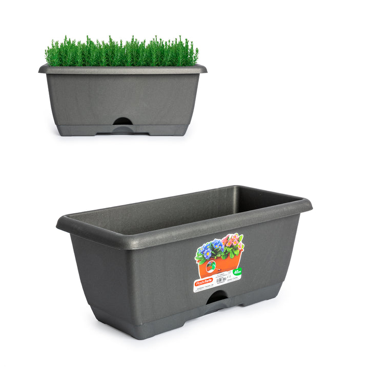 Plastic Forte - Jardinera Rectangular 40 cm con Plato Integrado. Antracita