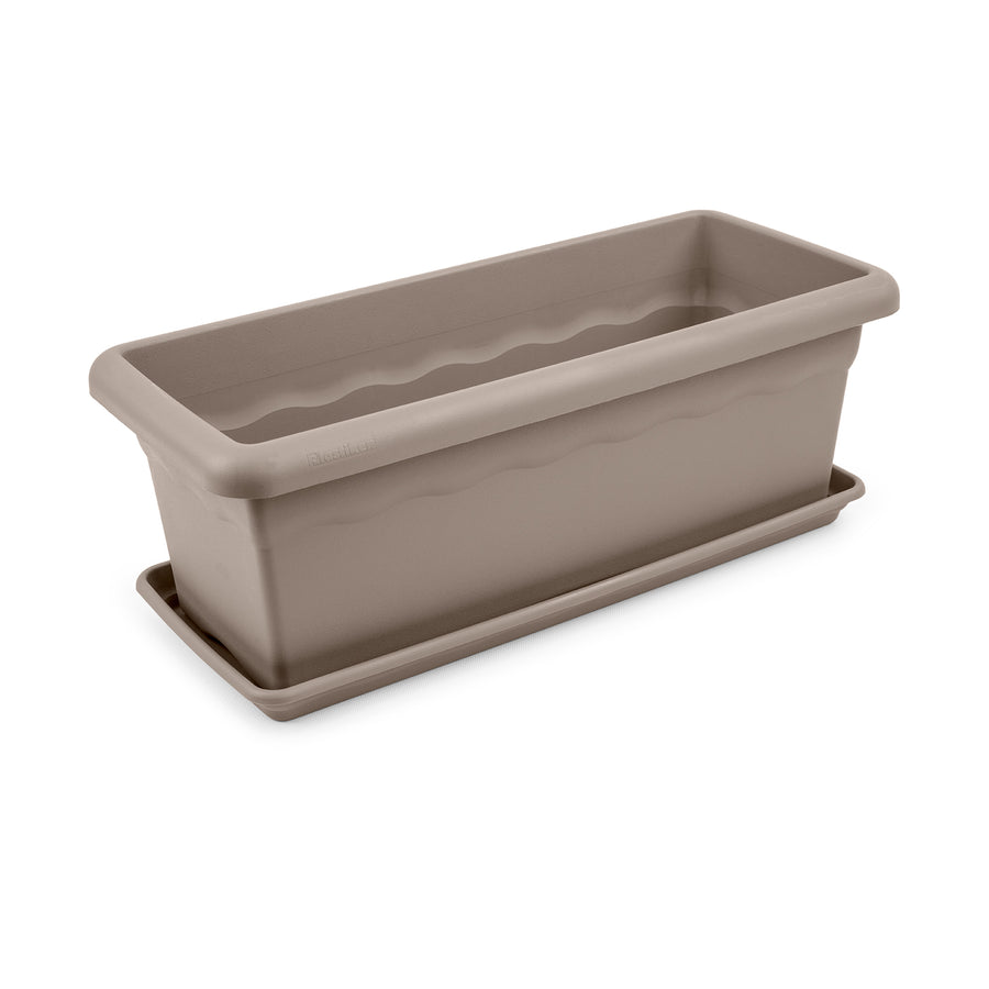 Plastiken TERRA - Jardinera Rectangular 50 cm 14L con Plato Incluido. Taupe