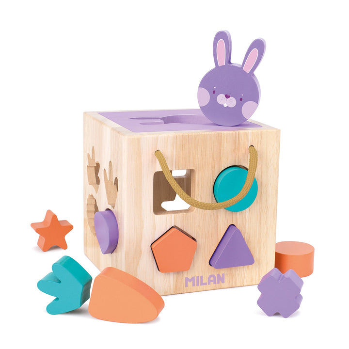MILAN Rabbit - Juguete Educativo de Madera Cubo Encajar Piezas. Edad 12 Meses