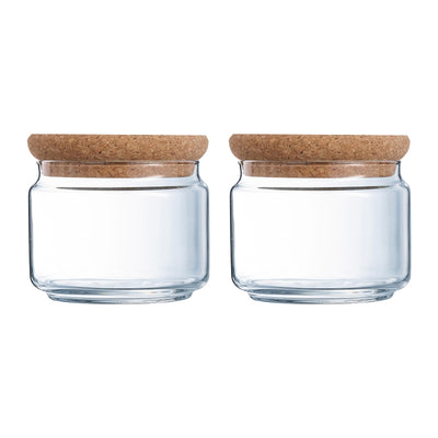 Luminarc Pure Jar - Juego de 2 Botes Redondos de 0.5L en Vidrio con Tapa de Corcho