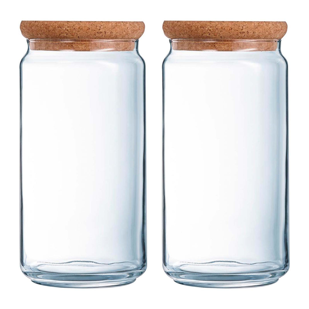 Luminarc Pure Jar - Juego de 2 Botes Redondos de 1.5L en Vidrio con Tapa de Corcho