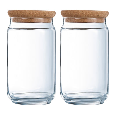 Luminarc Pure Jar - Juego de 2 Botes Redondos de 2L en Vidrio con Tapa de Corcho