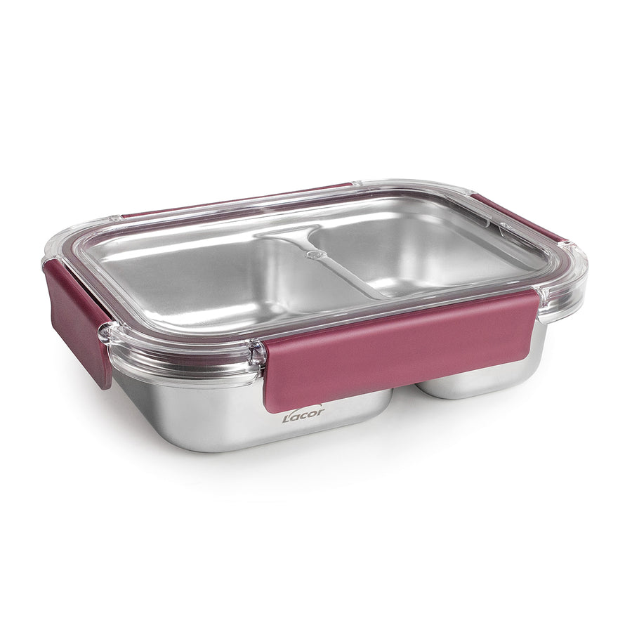 LACOR TwoGo - Recipiente Rectangular de 0.45L + 0.28L en Acero Inoxidable Apto Microondas