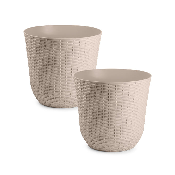 Plastic Forte Rattan - Lote de 2 Macetas Decorativas 25 cm. Uso Interior y Exterior