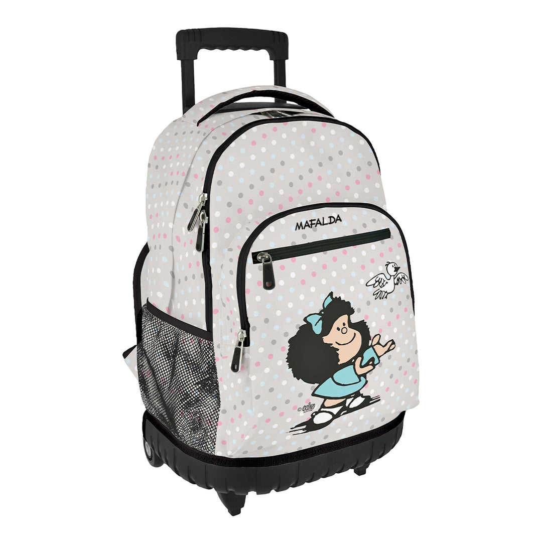 Grafoplás Design - Mochila Escolar 3 Cremalleras y Carrito Integrado. Acolchada. Mafalda Bird