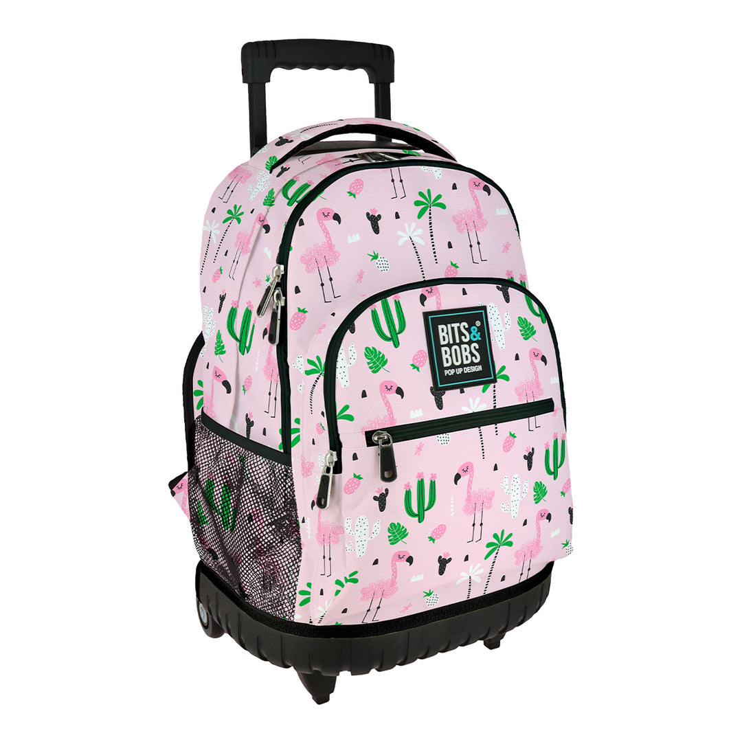 Grafoplás Design - Mochila Escolar 3 Cremalleras y Carrito Integrado. Acolchada. Tropical