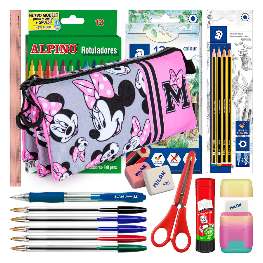 ColePack Minnie - Estuche Triple de 2 Cremalleras con Material Escolar. Ribbons