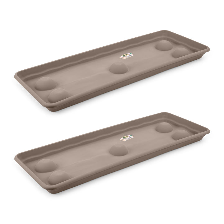 Plastiken TERRA - Pack de 2 Platos Rectangulares 77 cm para Jardinera de 80 x 33 cm. Taupe