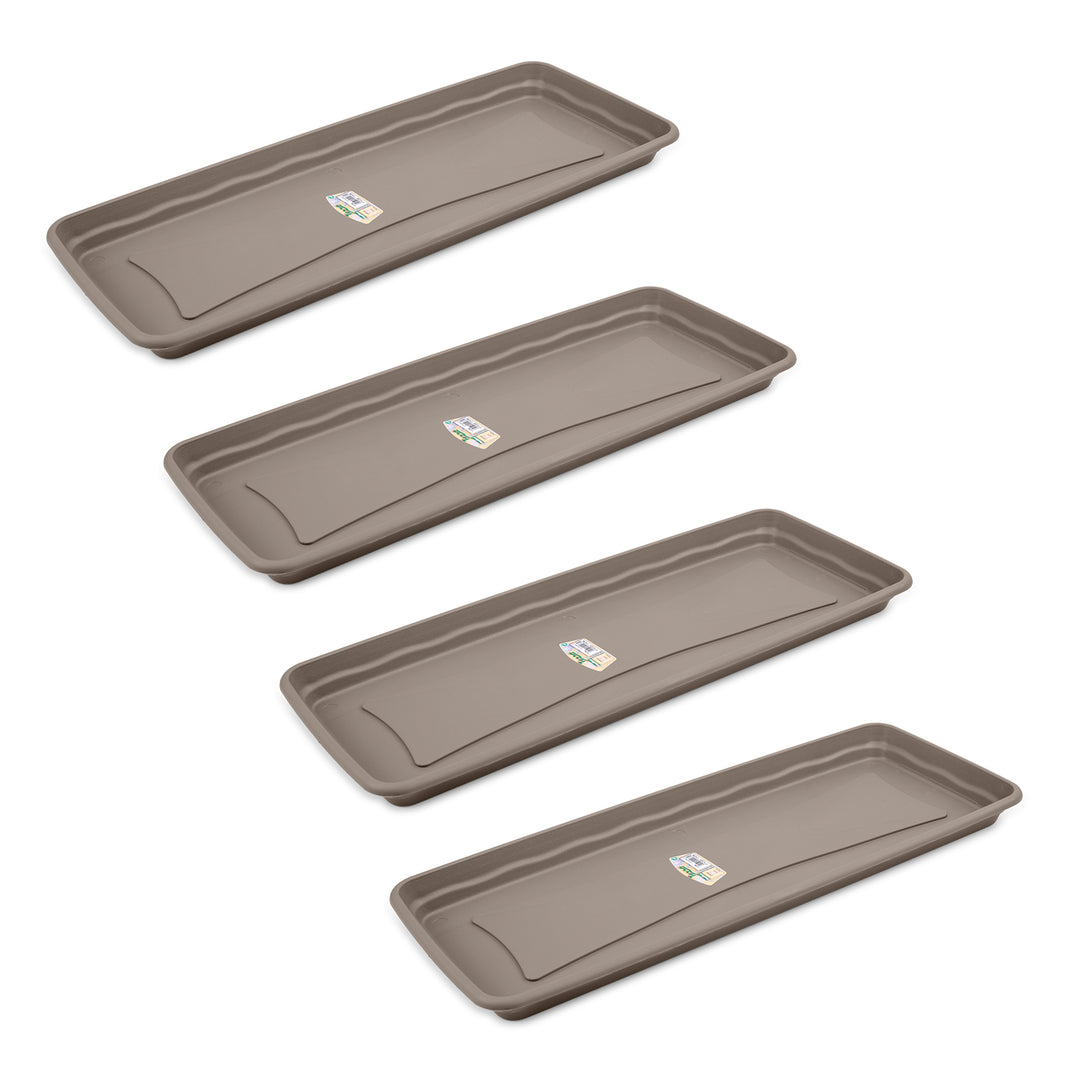 Plastiken TERRA - Pack de 4 Platos Rectangulares 57 cm para Jardinera de 60 cm 22L. Taupe