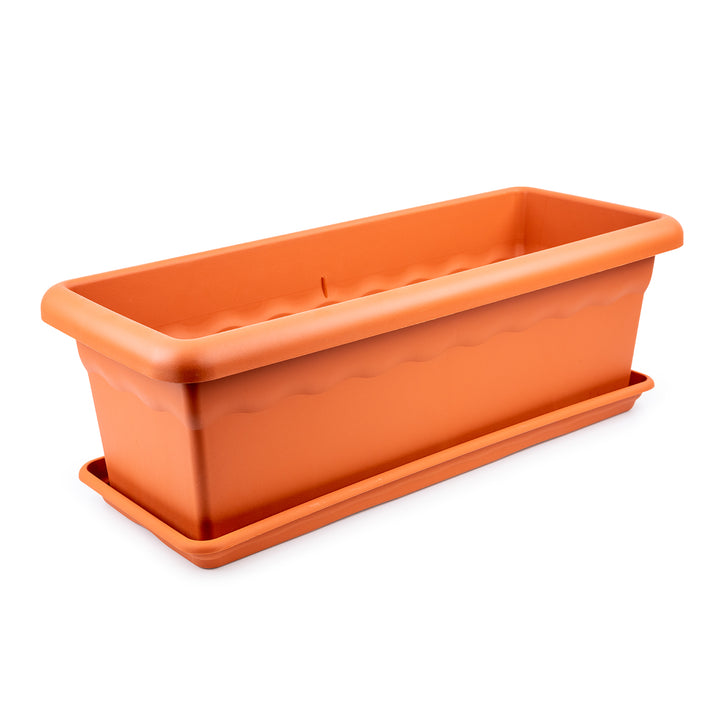 Plastiken TERRA - Jardinera Rectangular 80 x 33 cm 44L con Plato Incluido. Terracota