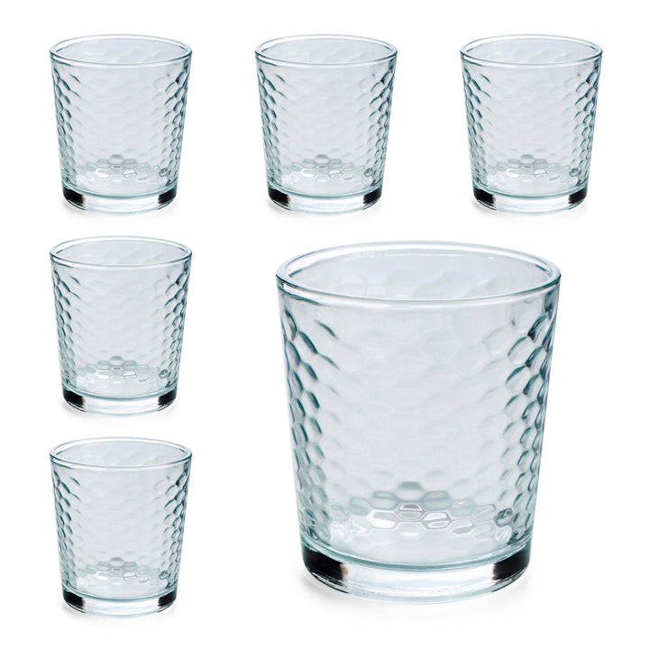 QUID Gala - Juego de 6 Vasos Bajos con Relieve de 26cl en Vidrio Ecológico Reciclable