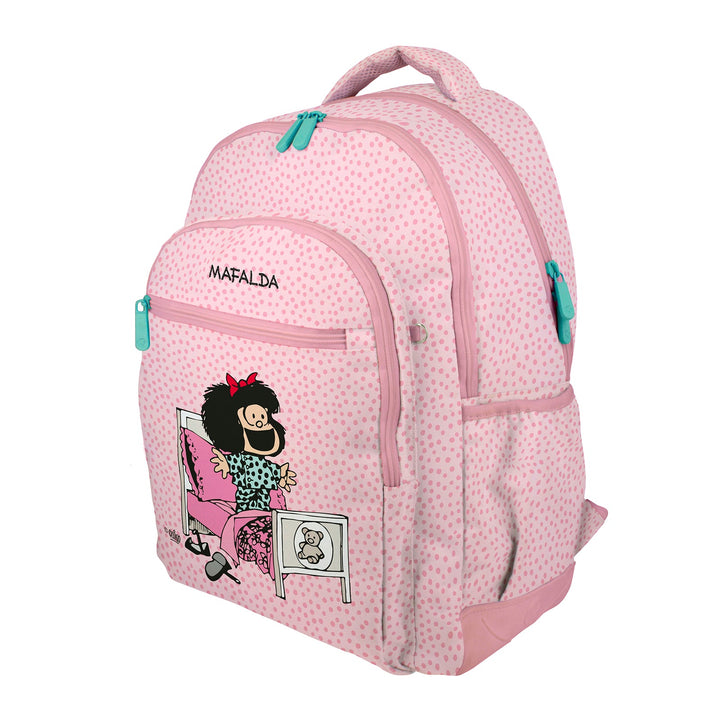 Grafoplás - Mochila Escolar 3 Cremalleras con Divisor para Portátil. Adaptable Carrito. Mafalda Morning