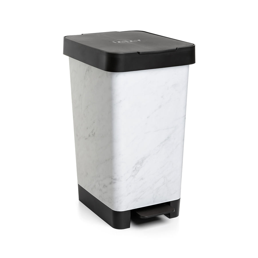 TATAY Smart - Cubo de basura 25L con Doble Apertura, Pedal Retráctil y Manual. Deco Marble