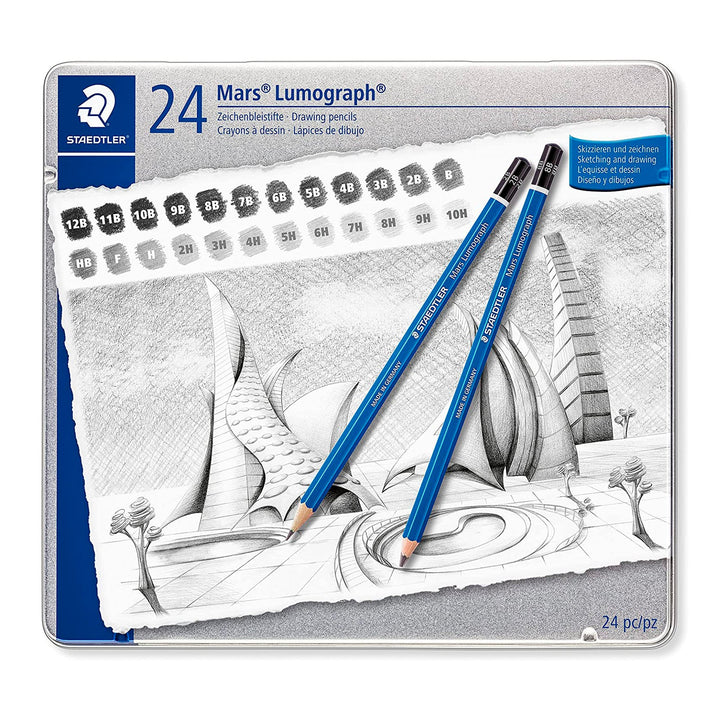 STAEDTLER Mars Lumograph - Estuche Metálico con 24 Lápices de Dibujo Premium